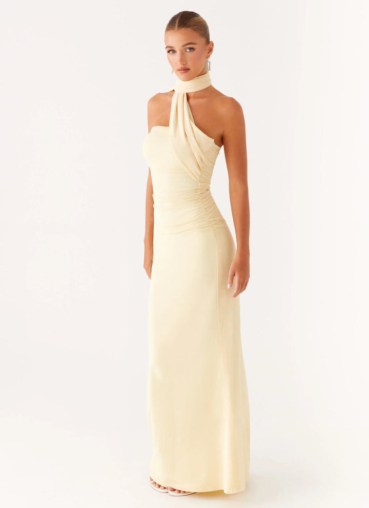 Robe Longue Asymétrique à Col Montant Femme