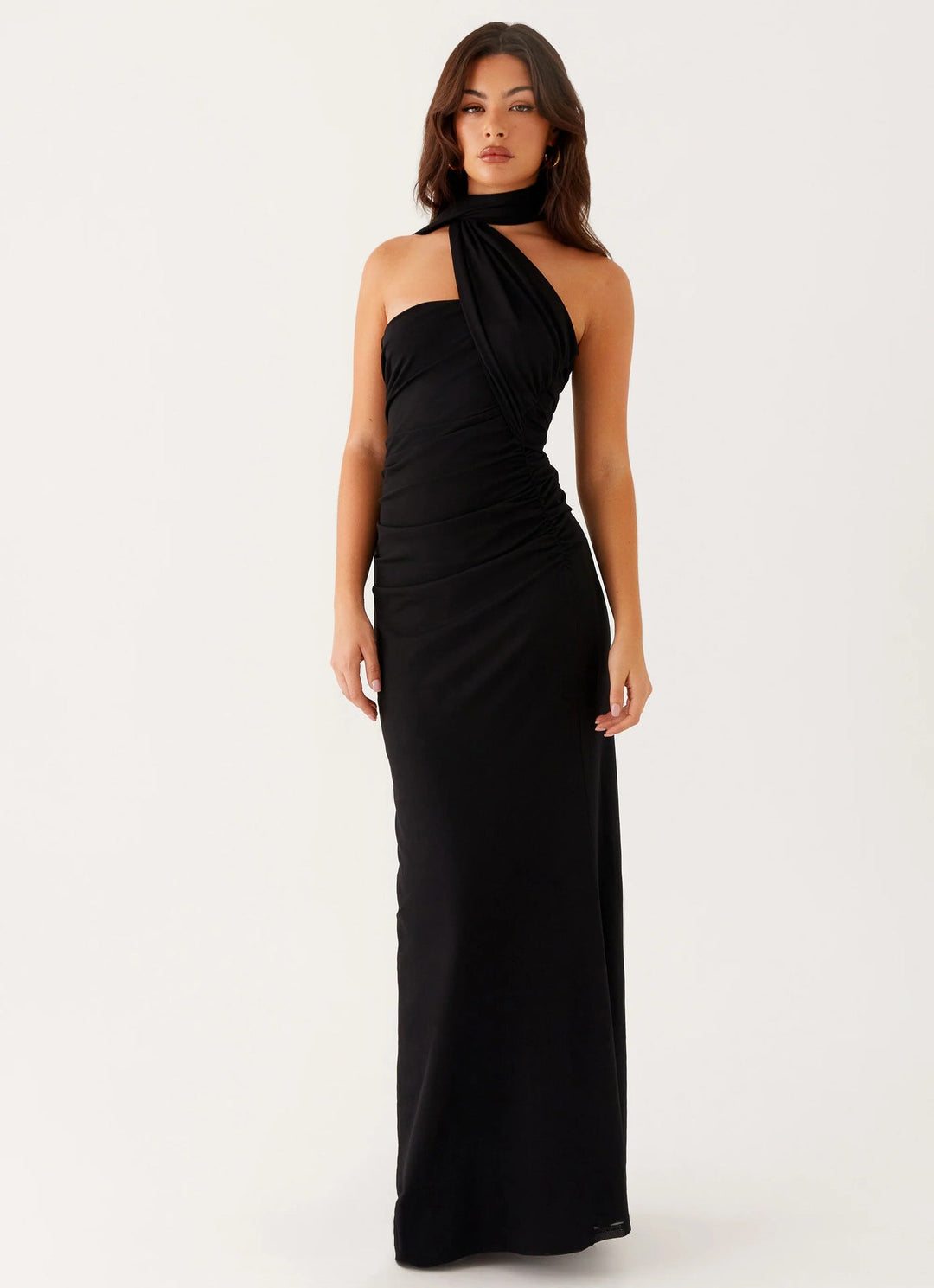 Robe Longue Asymétrique à Col Montant Femme