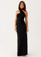 Robe Longue Asymétrique à Col Montant Femme