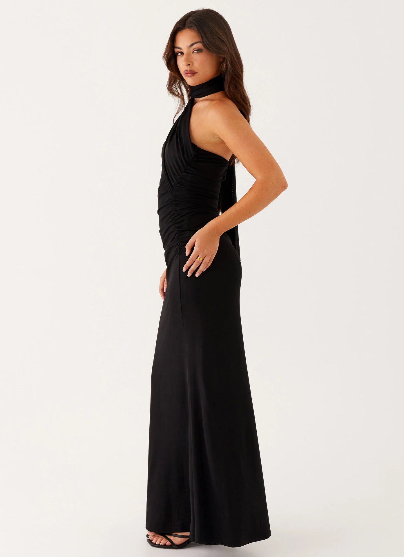 Robe Longue Asymétrique à Col Montant Femme