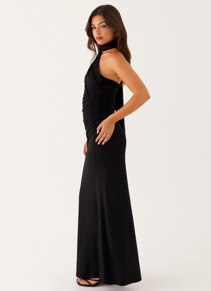 Robe Longue Asymétrique à Col Montant Femme