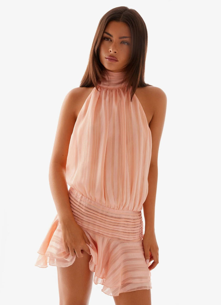 Robe Courte Plissée à Col Halter Femme