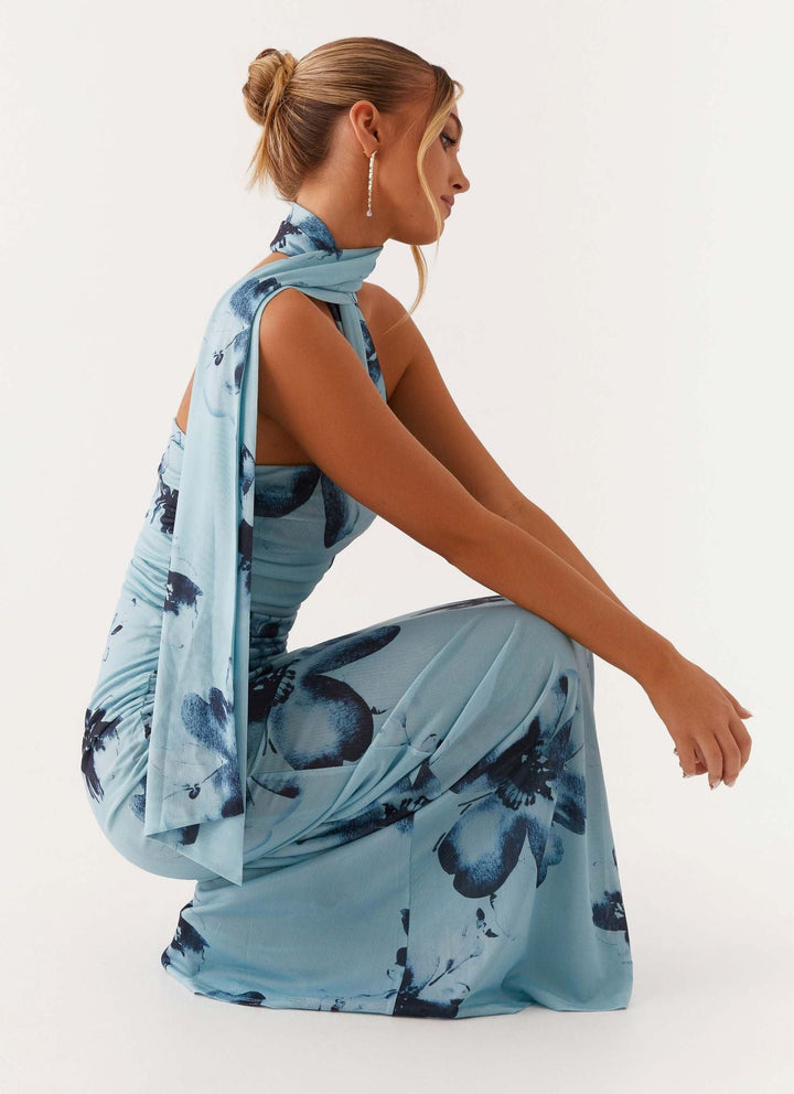 Robe Longue Asymétrique à Col Montant Femme