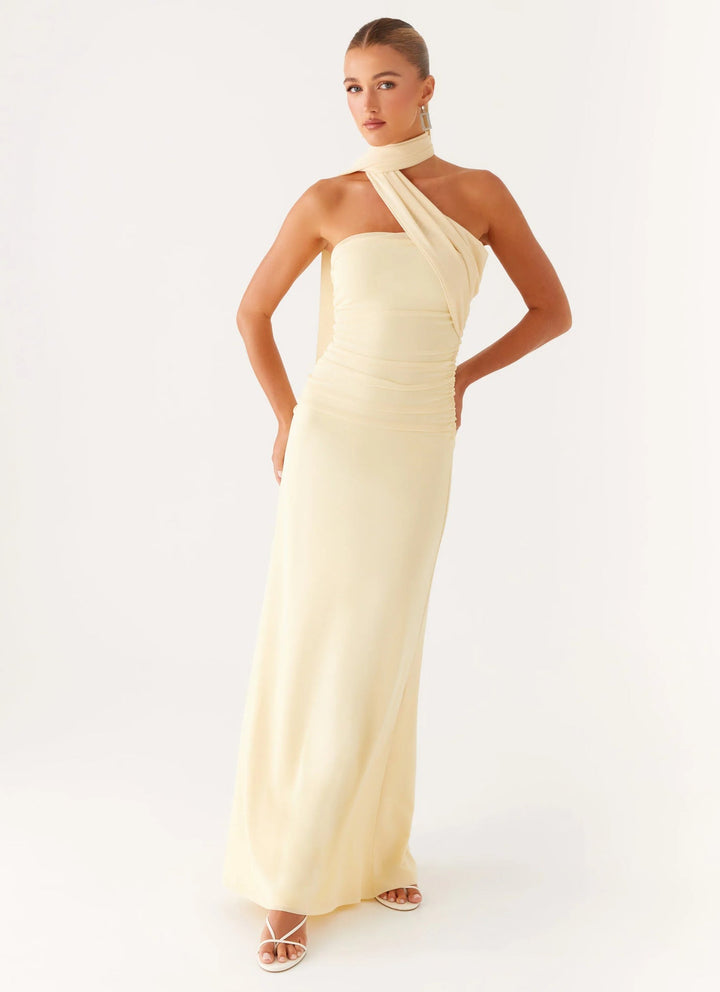 Robe Longue Asymétrique à Col Montant Femme