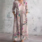 Robe Longue Fleurie à Col V Femme