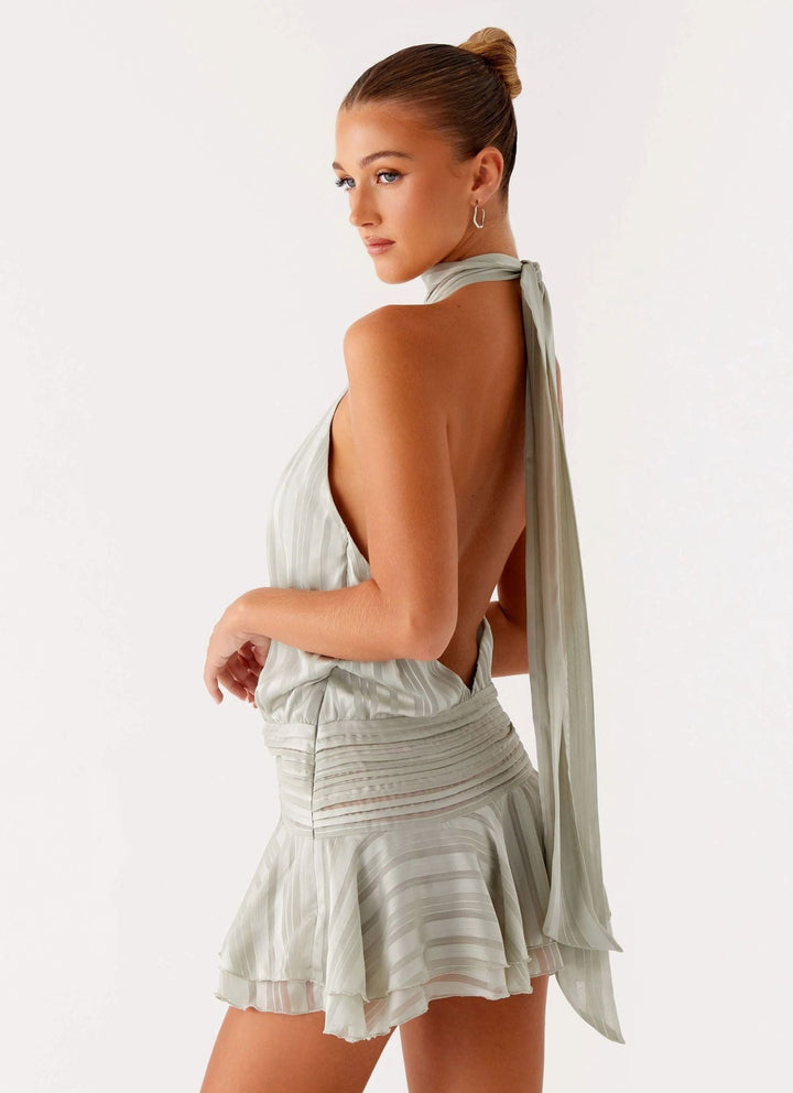 Robe Courte Plissée à Col Halter Femme