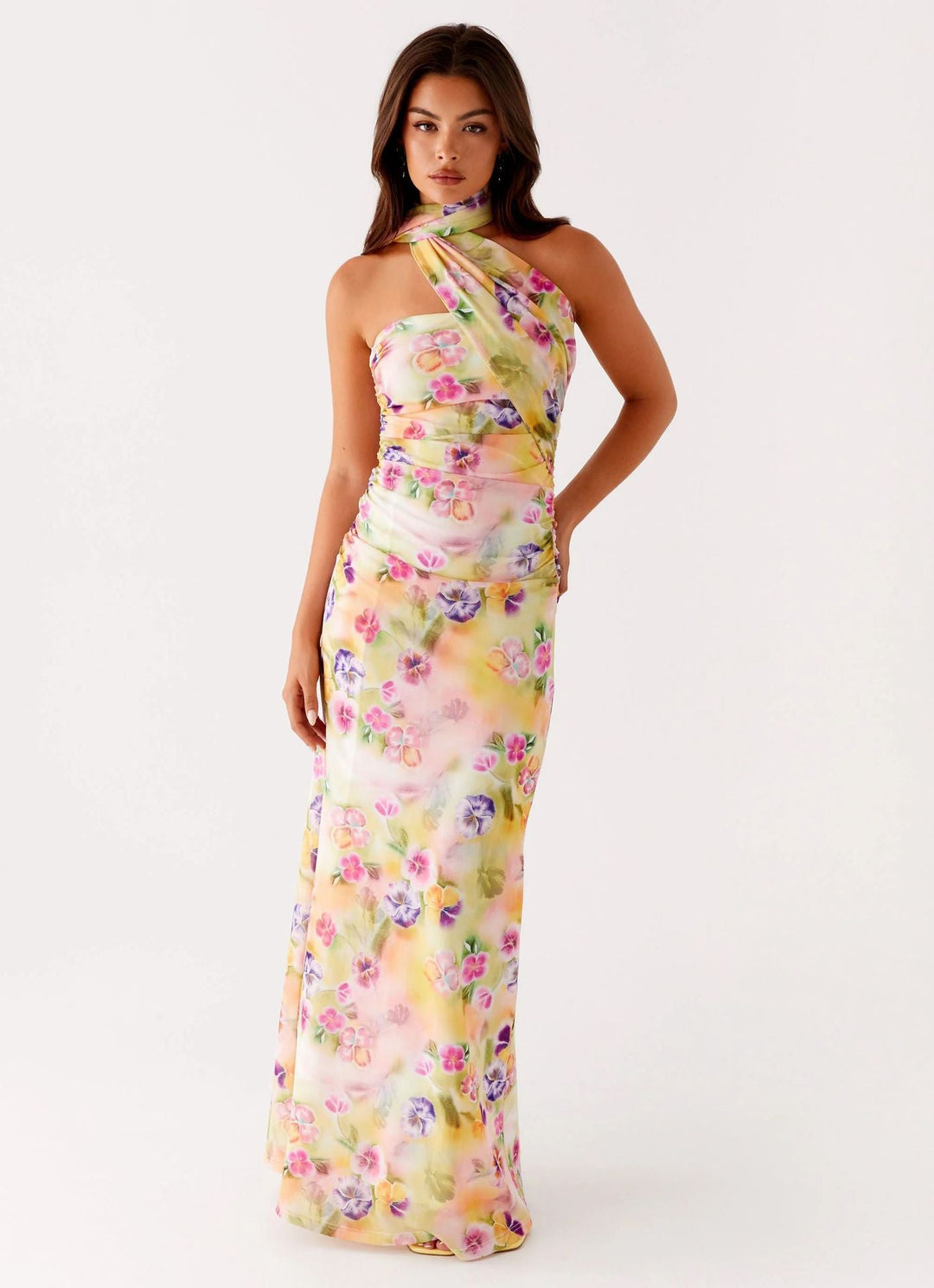 Robe Longue Asymétrique à Col Montant Femme