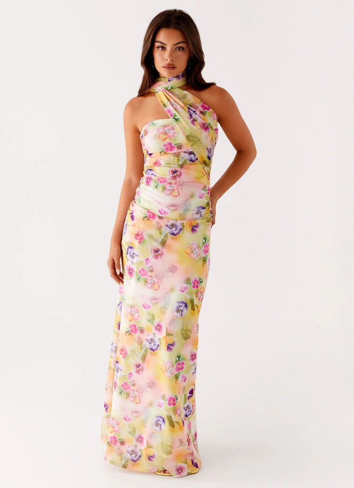 Robe Longue Asymétrique à Col Montant Femme