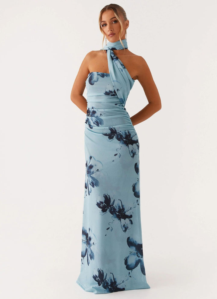 Robe Longue Asymétrique à Col Montant Femme