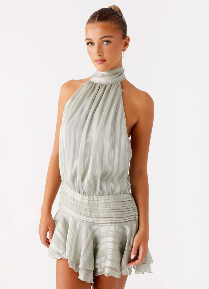 Robe Courte Plissée à Col Halter Femme