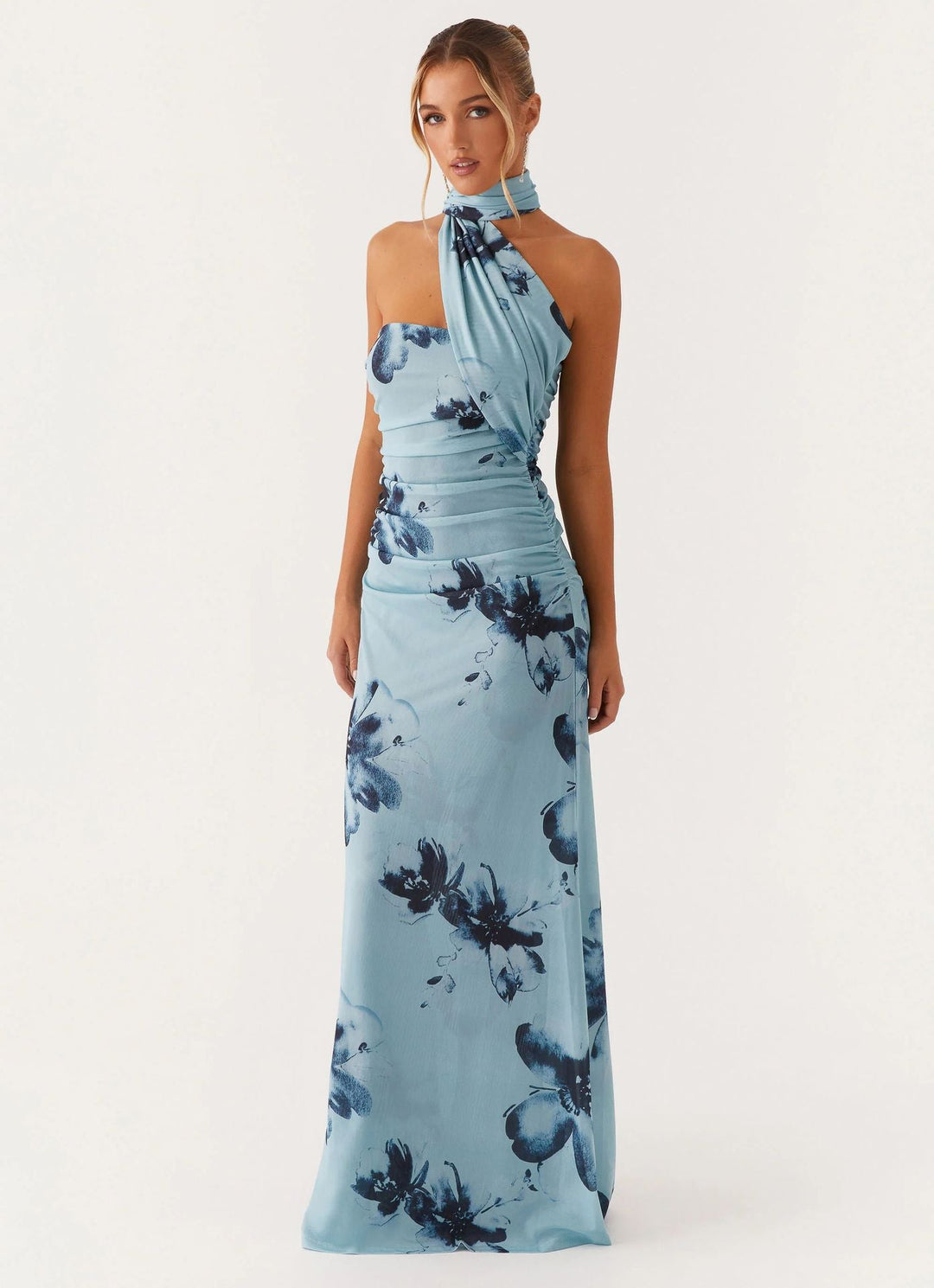 Robe Longue Asymétrique à Col Montant Femme