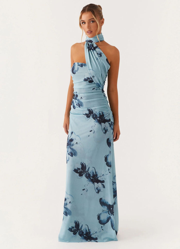 Robe Longue Asymétrique à Col Montant Femme
