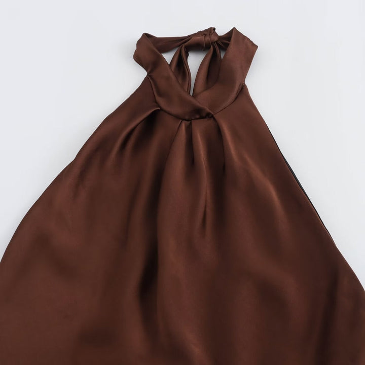 Robe Longue Satinée à Col Noué Dos Nu