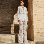 Ensemble Dentelle Blazer et Pantalon Évasé