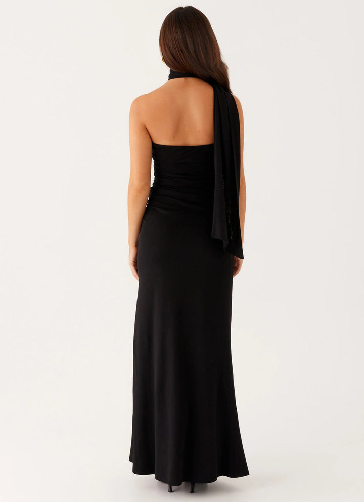 Robe Longue Asymétrique à Col Montant Femme