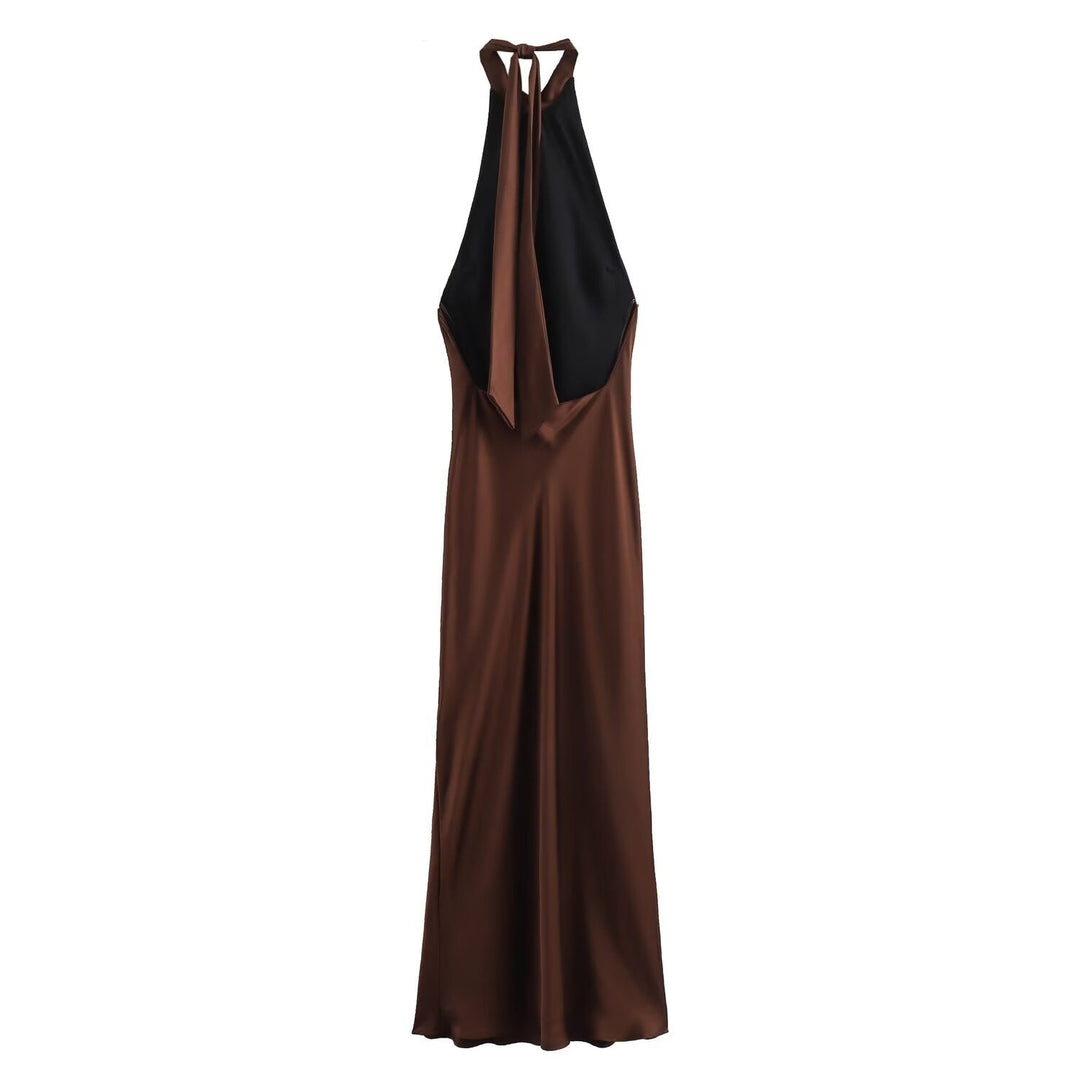 Robe Longue Satinée à Col Noué Dos Nu