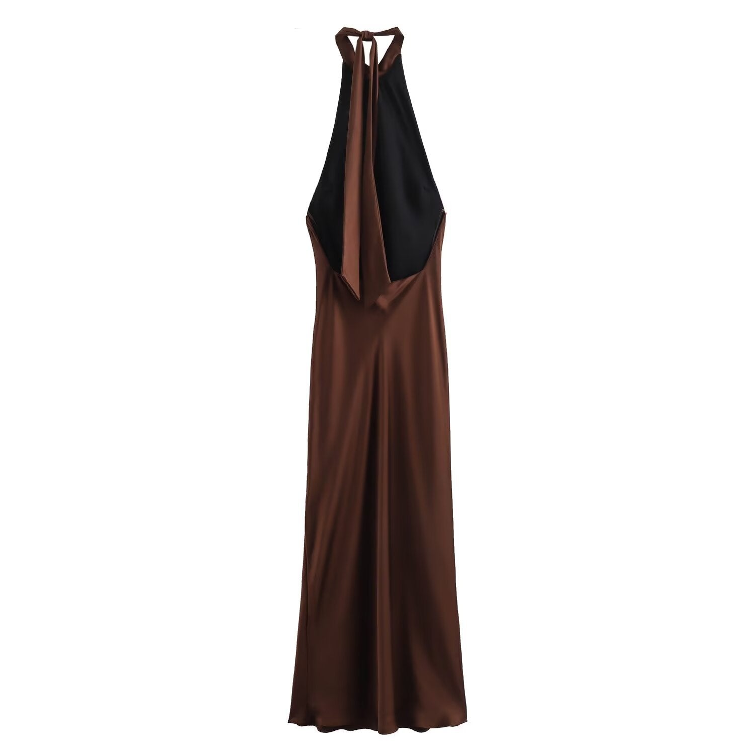 Robe Longue Satinée à Col Noué Dos Nu