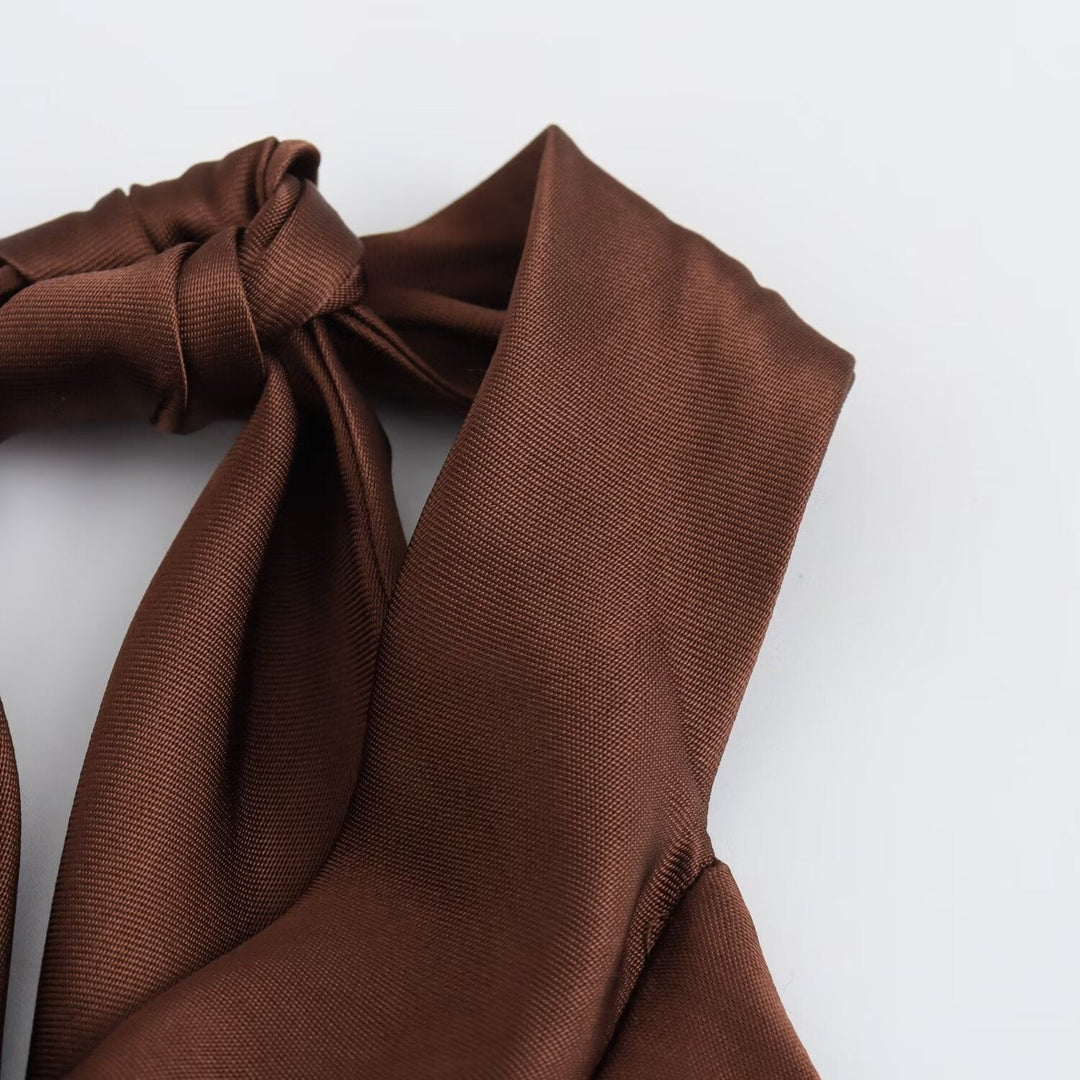 Robe Longue Satinée à Col Noué Dos Nu