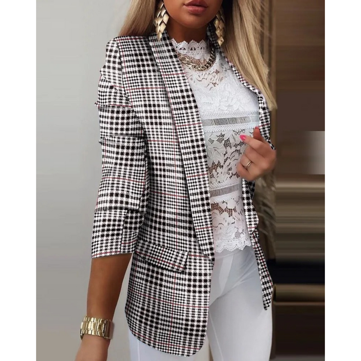 Blazer Long Imprimé à Revers Ouverts
