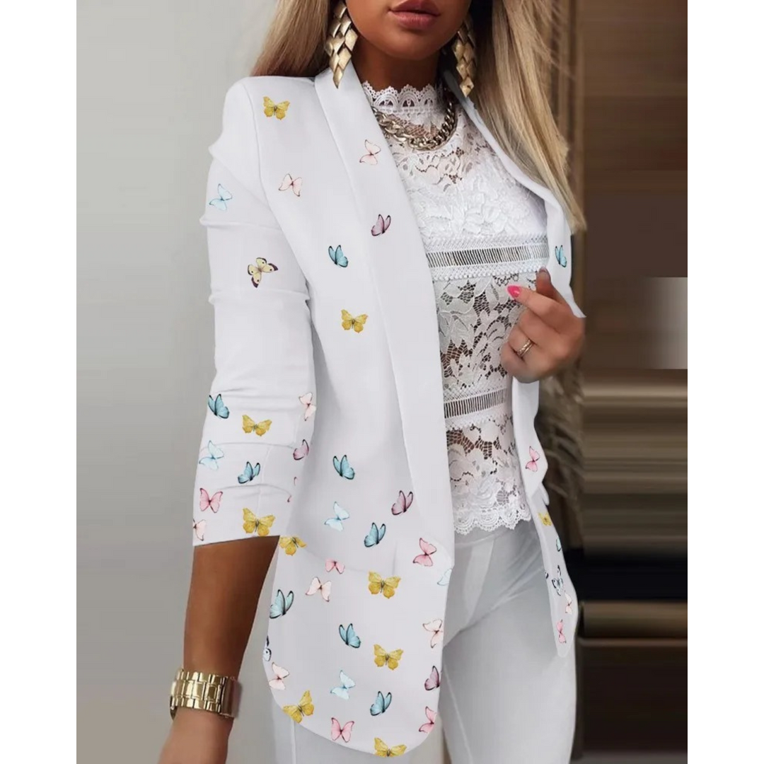Blazer Long Imprimé à Revers Ouverts