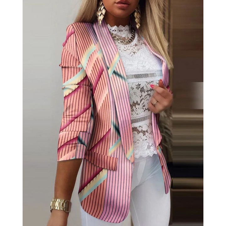 Blazer Long Imprimé à Revers Ouverts