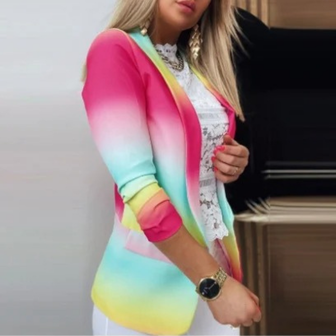 Blazer Long Imprimé à Revers Ouverts