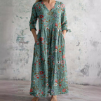 Robe Longue Imprimée à Col V Femme