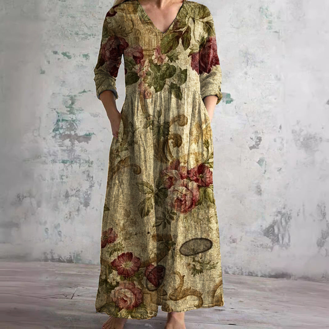 Robe Longue Fleurie à Col V Femme