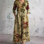 Robe Longue Fleurie à Col V Femme