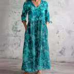 Robe Longue Fleurie à Col V Femme