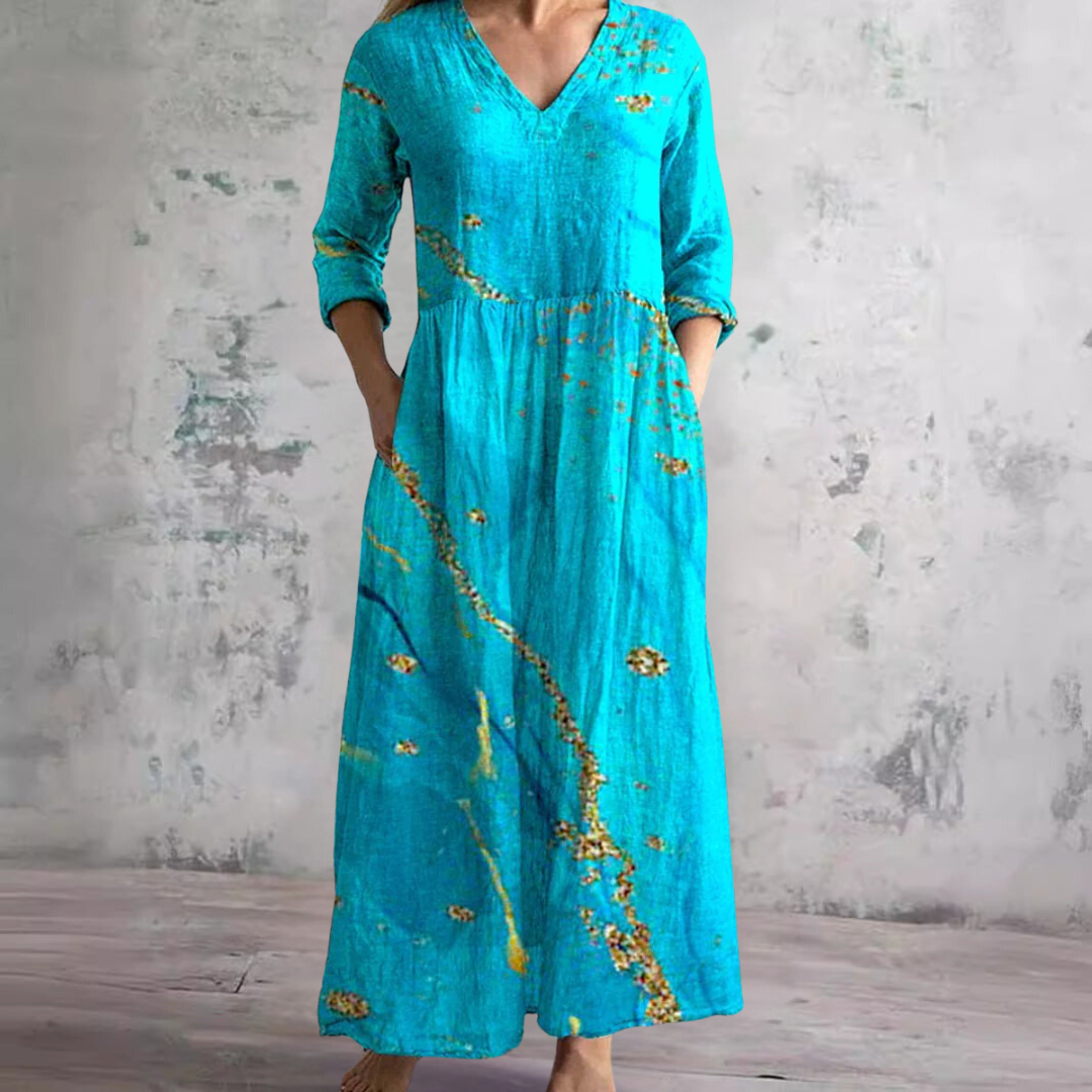 Robe Longue Fleurie à Col V Femme