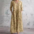 Robe Longue Fleurie à Col V Femme