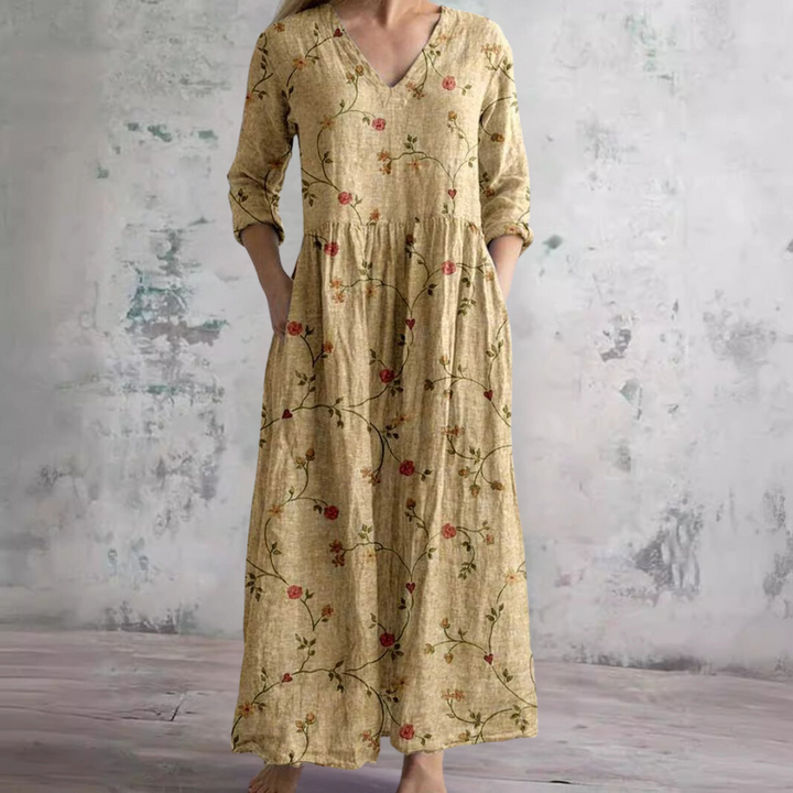 Robe Longue Fleurie à Col V Femme