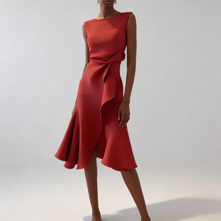 Robe Midi Drapée Sans Manches Femme