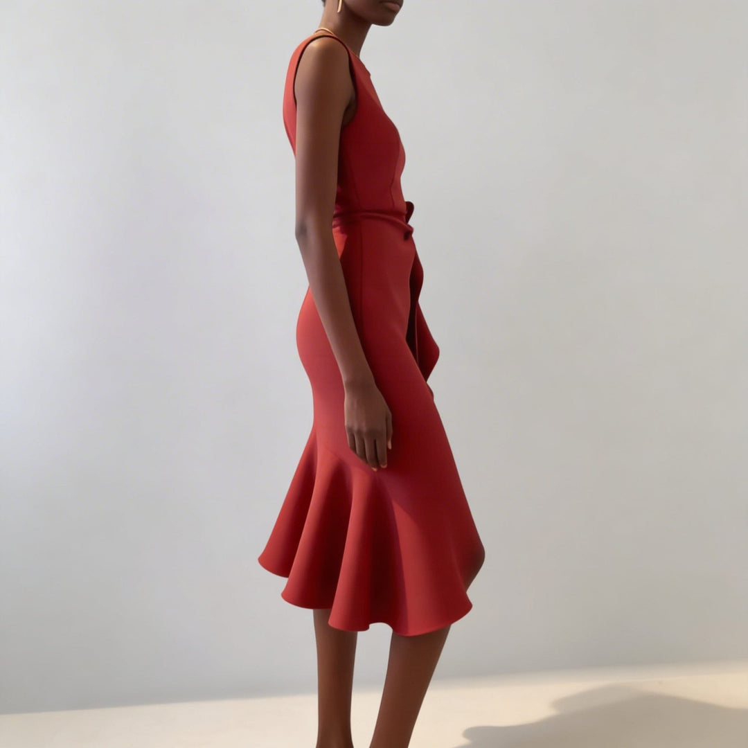 Robe Midi Drapée Sans Manches Femme