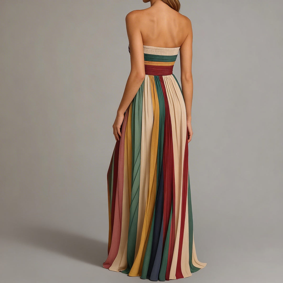 Robe Longue Bustier à Rayures Femme