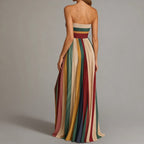 Robe Longue Bustier à Rayures Femme