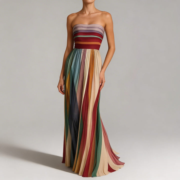 Robe Longue Bustier à Rayures Femme