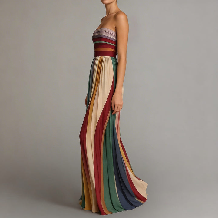 Robe Longue Bustier à Rayures Femme