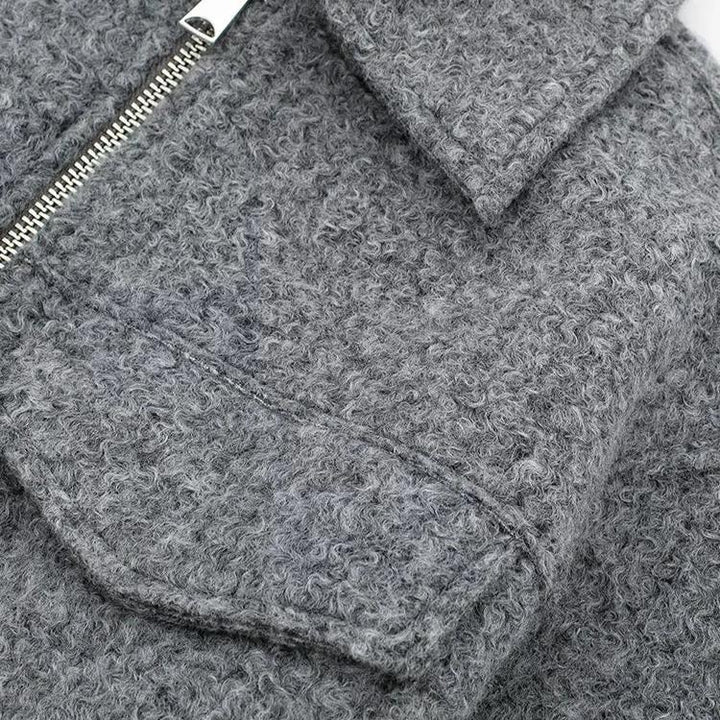 Veste Courte Texturée à Fermeture Zippée