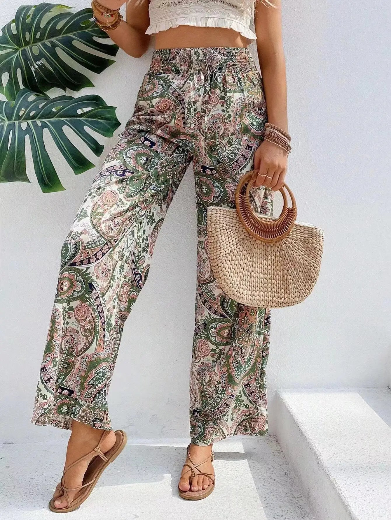 Pantalon Palazzo Femme Imprimé Taille Élastiquée