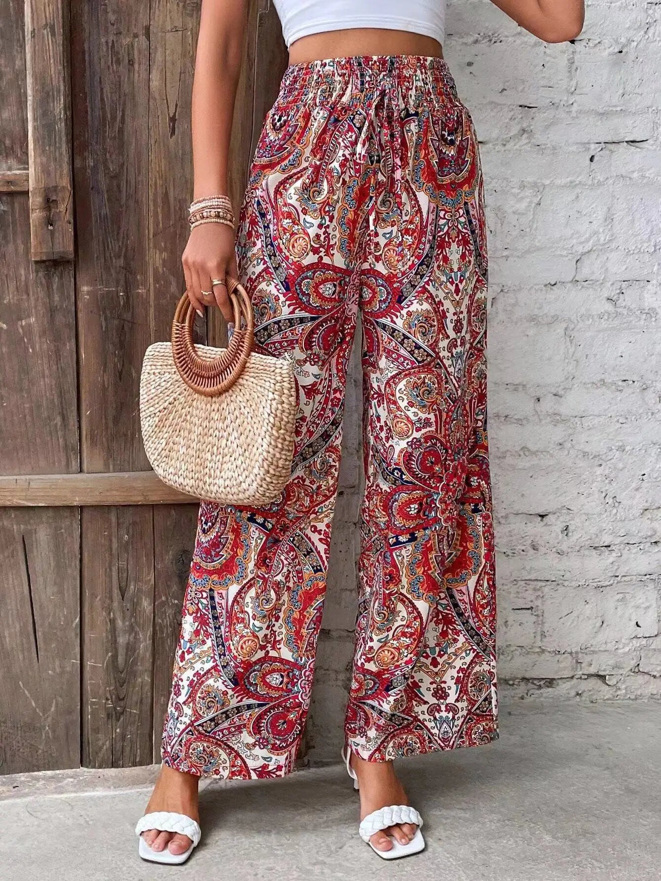 Pantalon Palazzo Femme Imprimé Taille Élastiquée