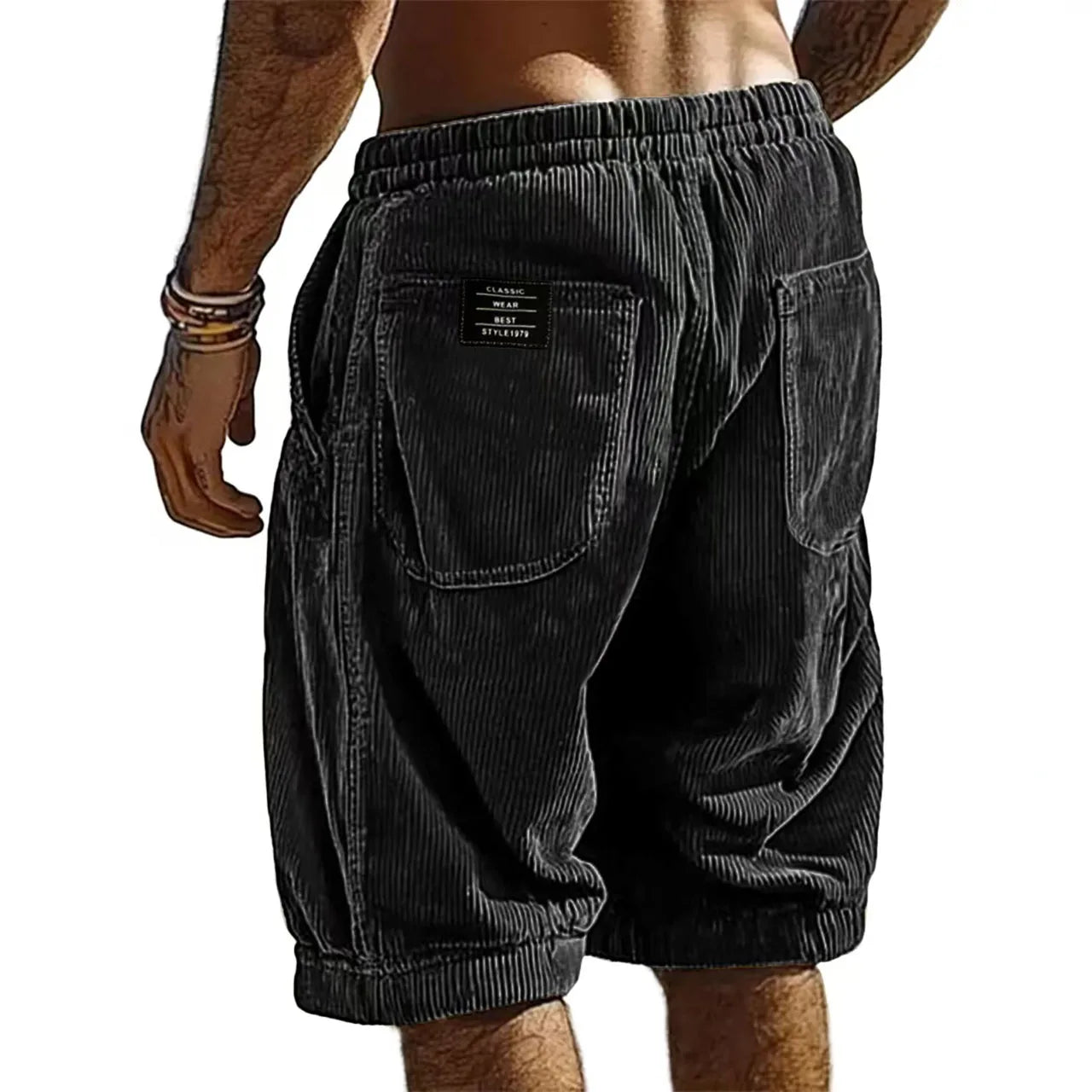 Short Homme en Velours Côtelé à Taille Élastiquée