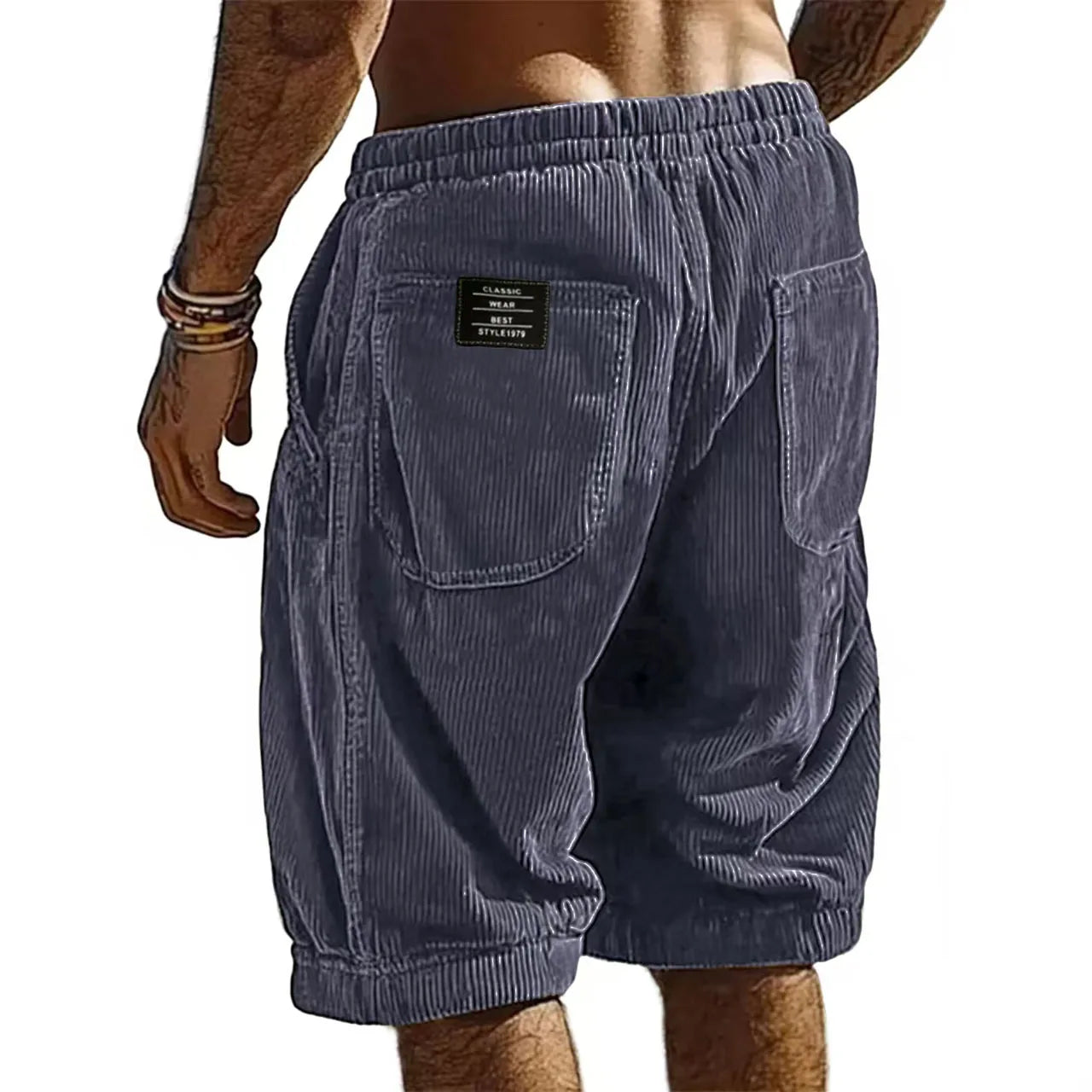 Short Homme en Velours Côtelé à Taille Élastiquée