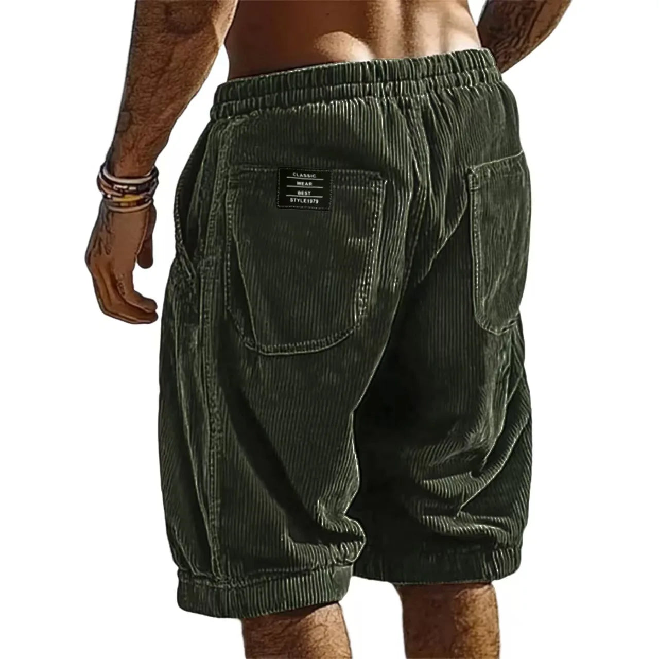Short Homme en Velours Côtelé à Taille Élastiquée