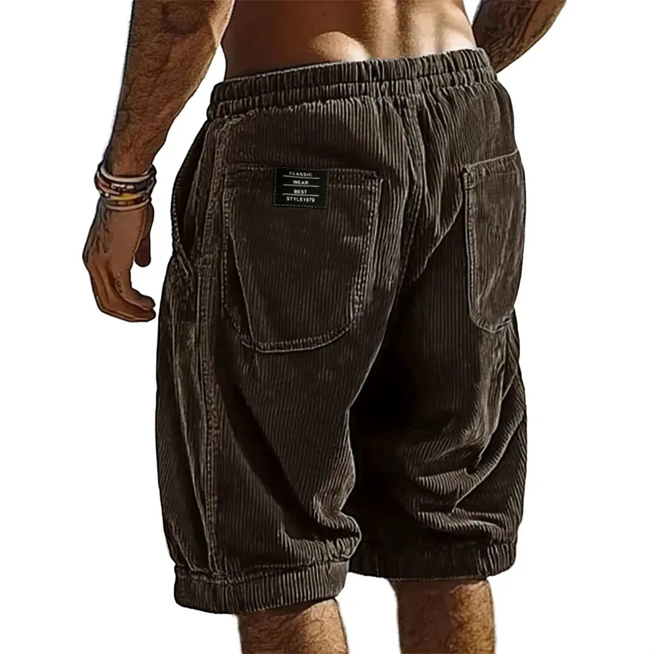 Short Homme en Velours Côtelé à Taille Élastiquée