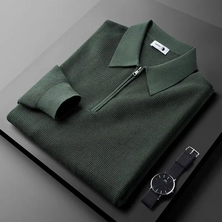 Pull Polo Texturé Col Zippé Élégant Confort et Style Moderne