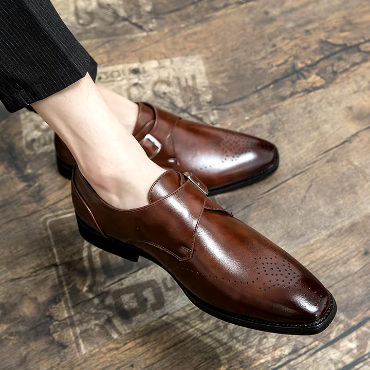 Chaussures Double Boucle en Cuir Élégantes Style Classique et Confort