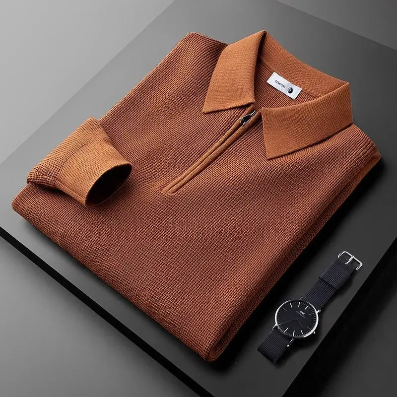 Pull Polo Texturé Col Zippé Élégant Confort et Style Moderne