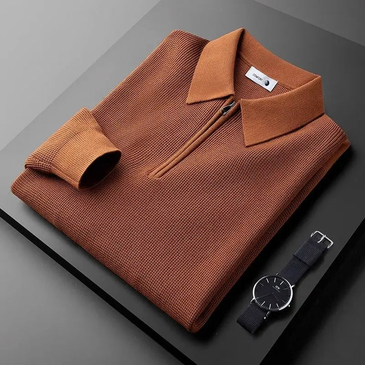 Pull Polo Texturé Col Zippé Élégant Confort et Style Moderne